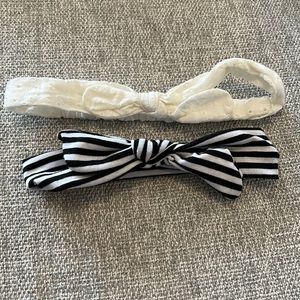 Black/white striped and white lace baby headbands. Set of 2.